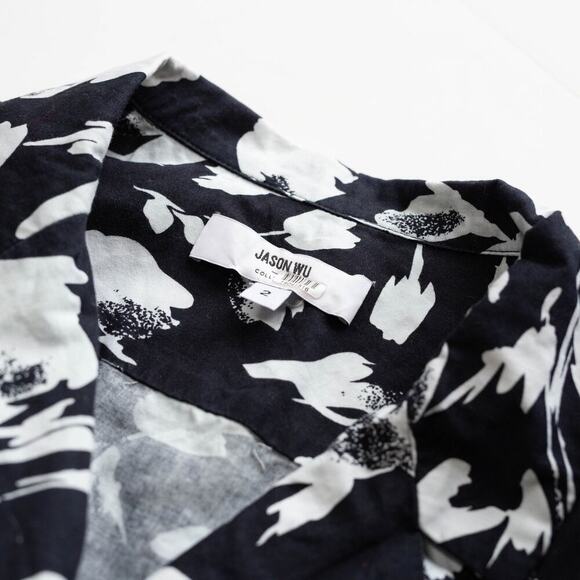 Jason Wu x RTR Black White Floral Collared 100% Cotton Dress - Picture 4 of 6